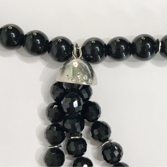 Black Faceted Chunky Fringe Tassel Beaded 1920s Flapper Victorian Necklace Onyx - Picture 6 of 10